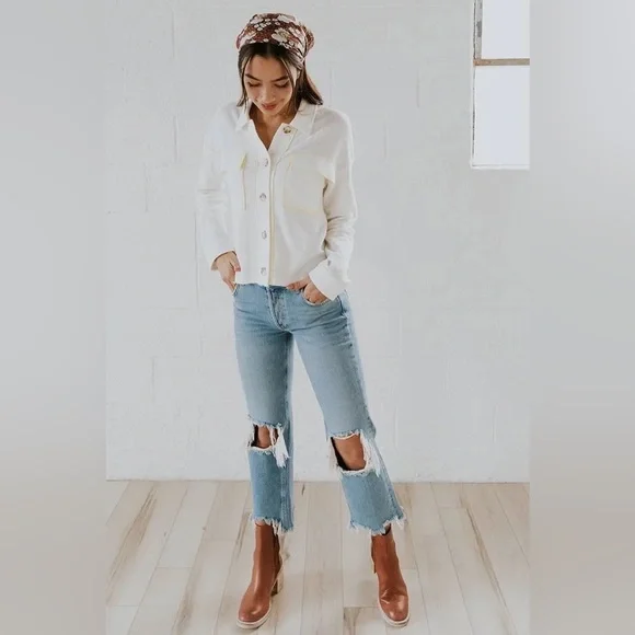 Free People We the Free Maggie Straight Leg Distressed Jeans Size 29 - Picture 11 of 11